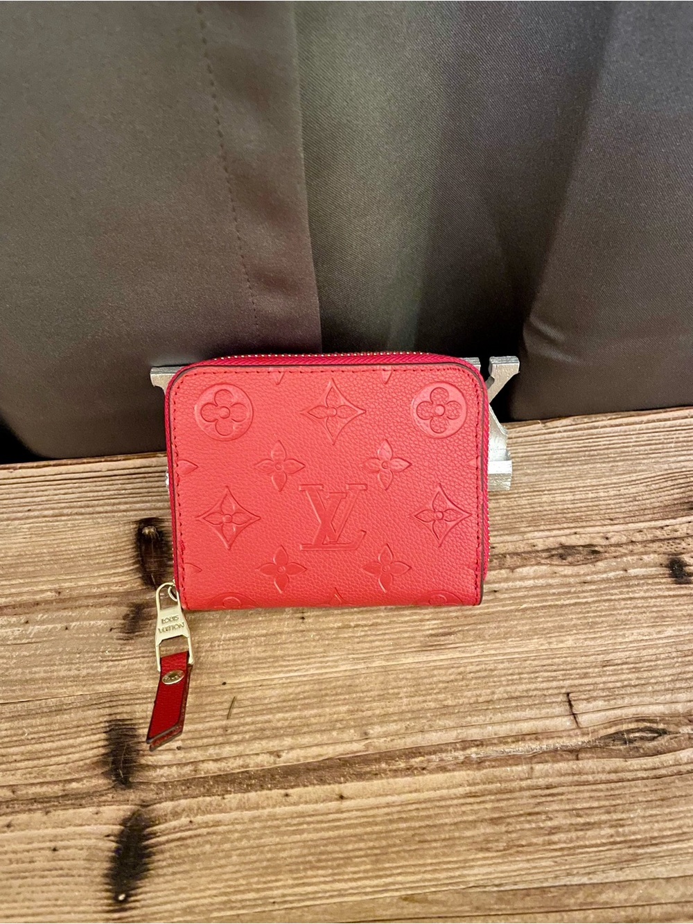 Louis Vuitton Coral Red Monogram Embossed Zip Wallet